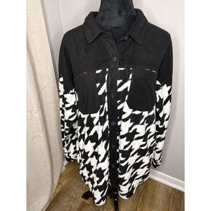 Maurices XL Black White Houndstooth Fleece Shacket Dopamine Style